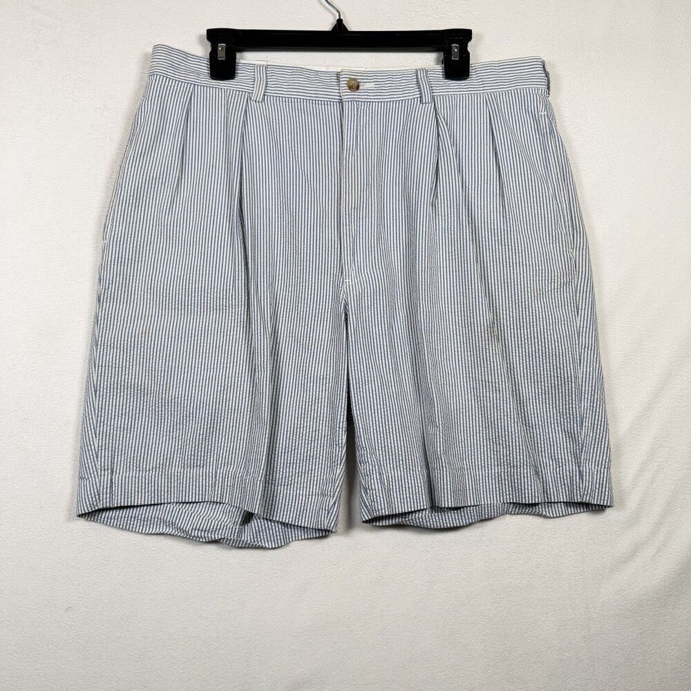 Polo Ralph Lauren Seersucker Shorts Blue White Stripe Pleated Cotton Men’s 36 8”